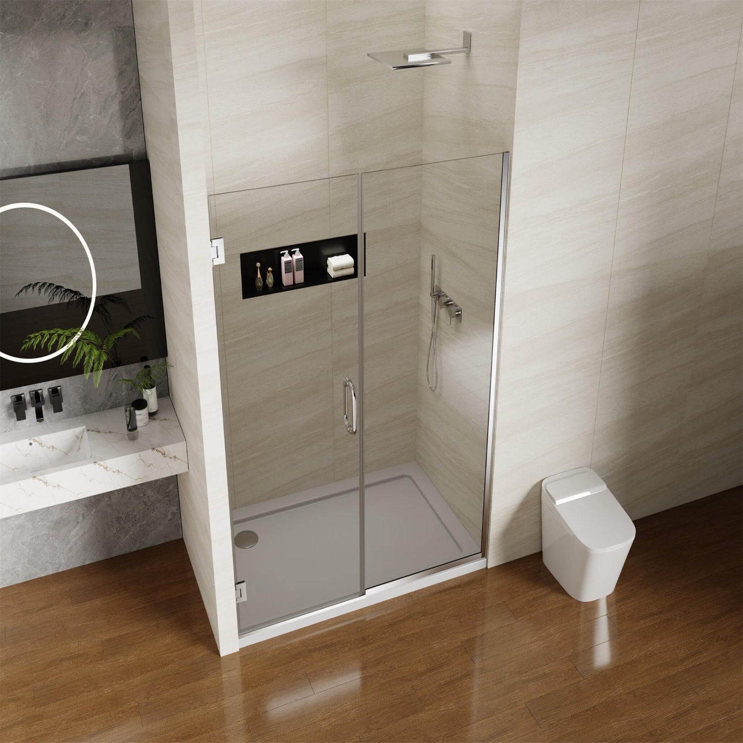 Pivot Swing Shower Door, 58.5-60" W x 74" H with 5/16 in (8mm) Clear SGCC Tempered Glass