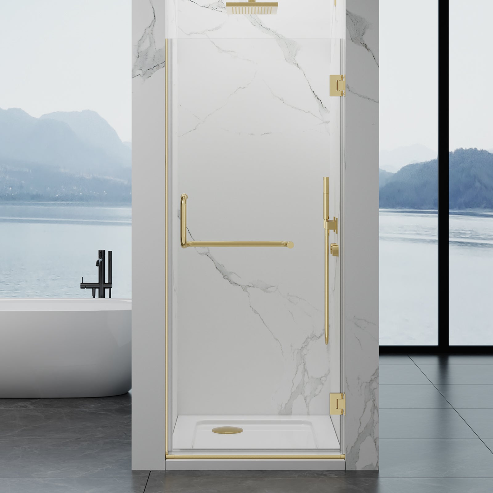 Frameless Hinged Shower Door 28"Wx76"H 8mm SGCC-Cert Tempered Glass Matte Black