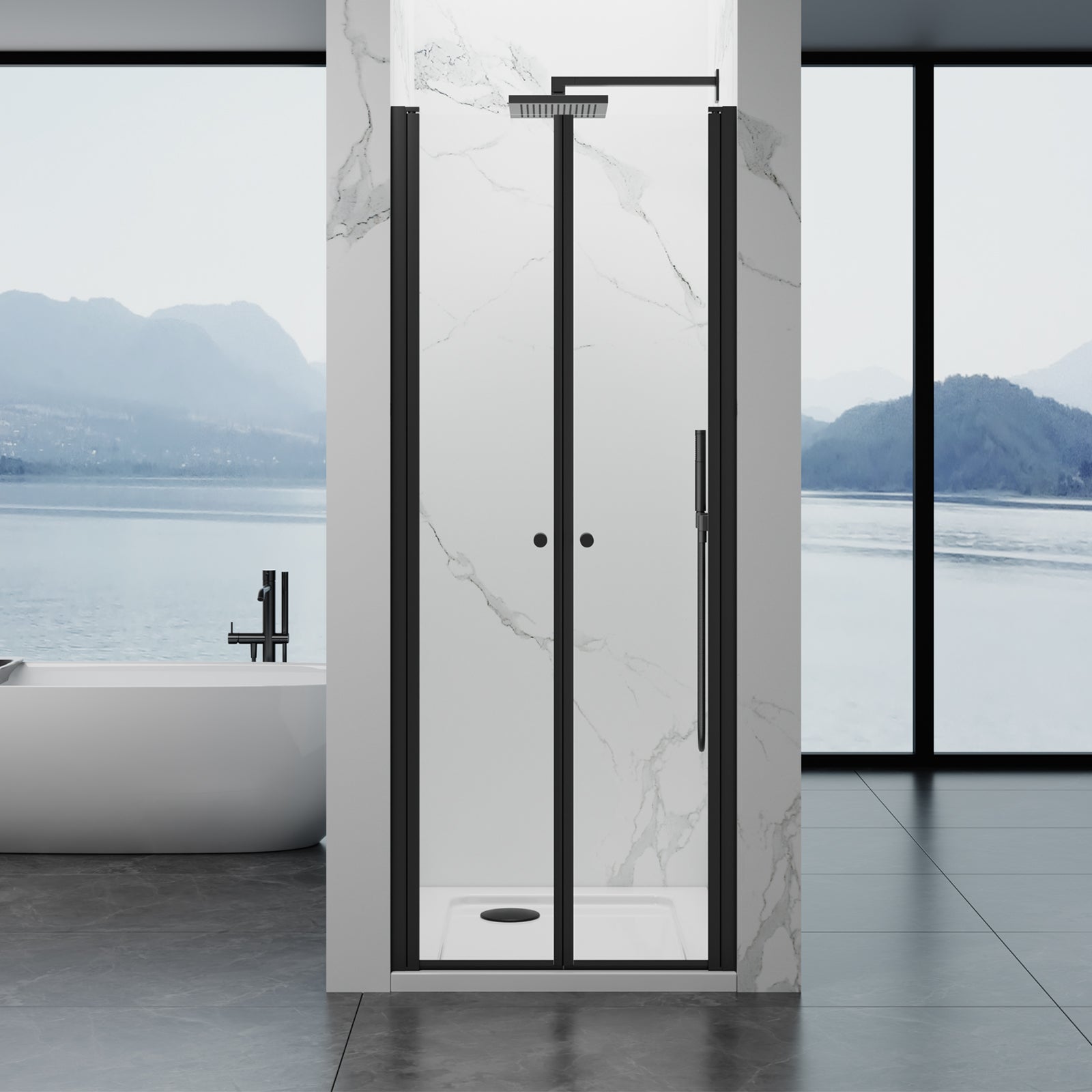 180° Reversible Double Swing Shower Door 30"Wx75"H SGCC-Cert 8mm Tempered Glass