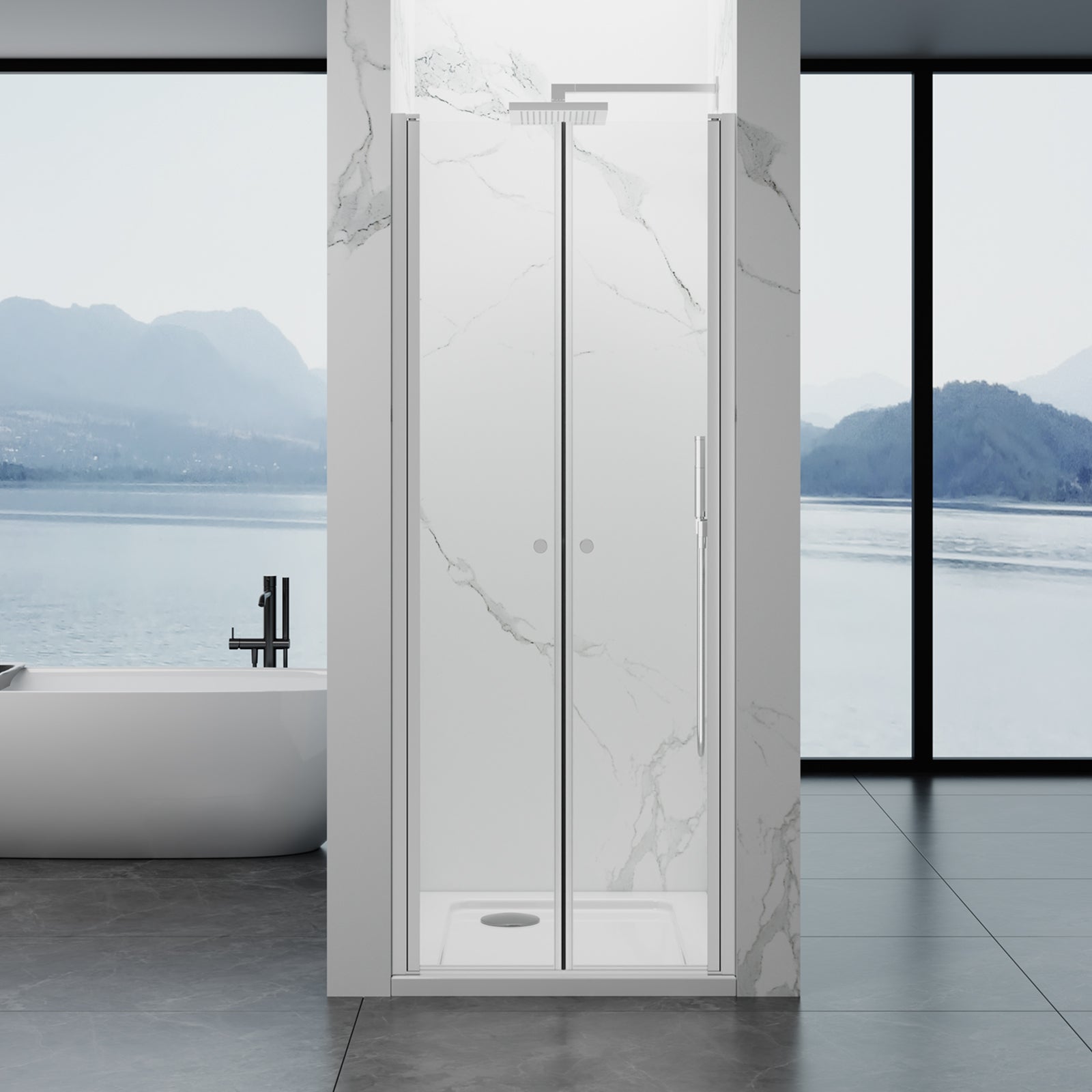 180° Reversible Double Swing Shower Door 30"Wx75"H SGCC-Cert 8mm Tempered Glass