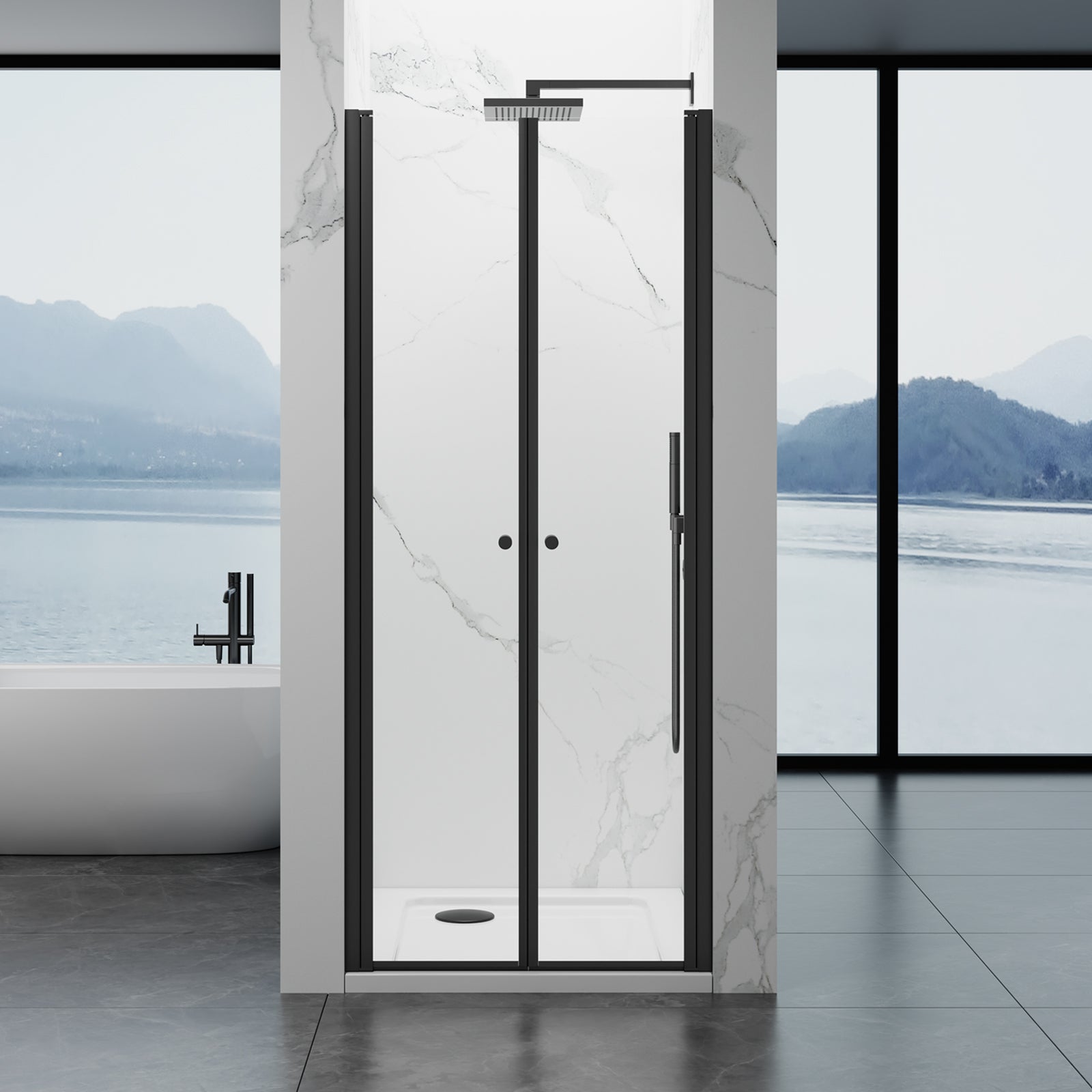 180° Reversible Double Swing Shower Door 30"Wx75"H SGCC-Cert 8mm Tempered Glass