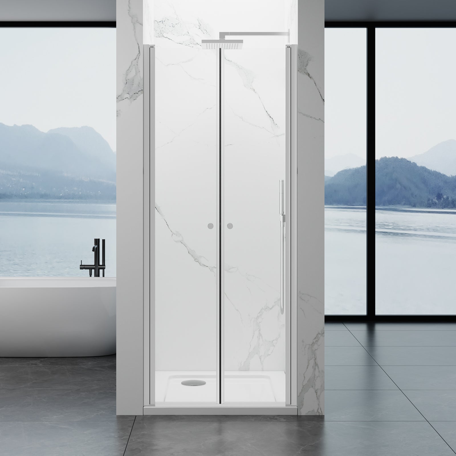 180° Reversible Double Swing Shower Door 30"Wx75"H SGCC-Cert 8mm Tempered Glass