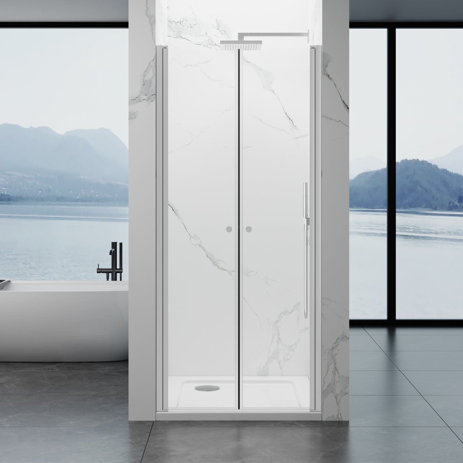 180° Reversible Double Swing Shower Door 30"Wx75"H SGCC-Cert 8mm Tempered Glass
