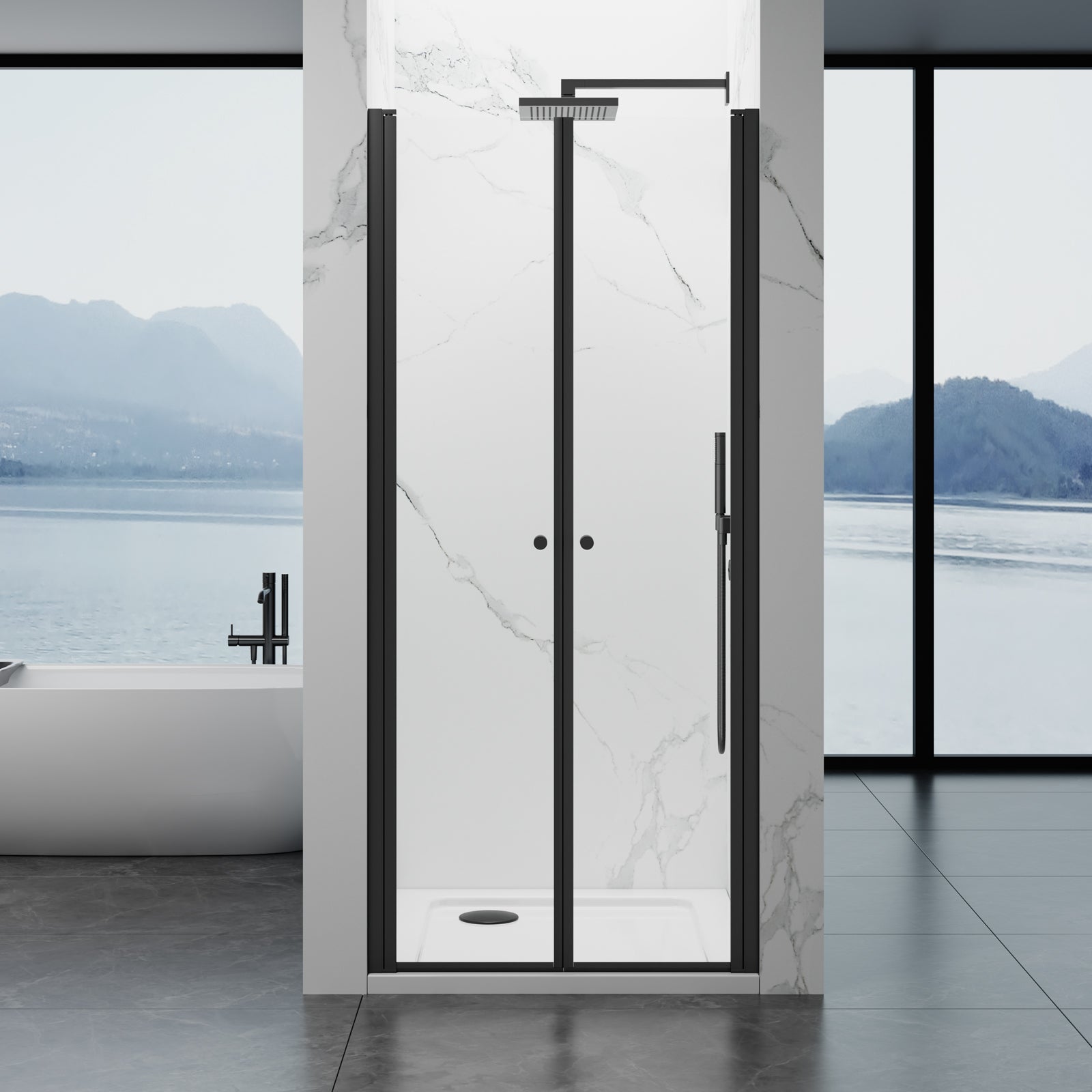 180° Reversible Double Swing Shower Door 30"Wx75"H SGCC-Cert 8mm Tempered Glass
