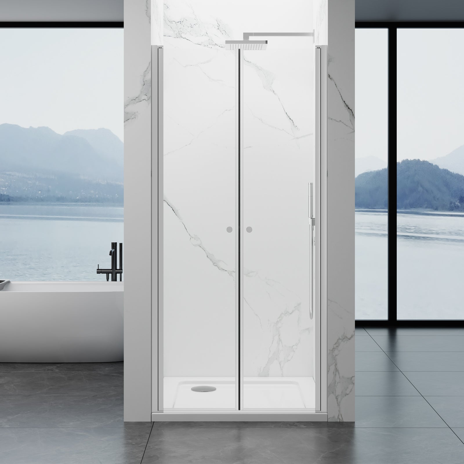 180° Reversible Double Swing Shower Door 30"Wx75"H SGCC-Cert 8mm Tempered Glass