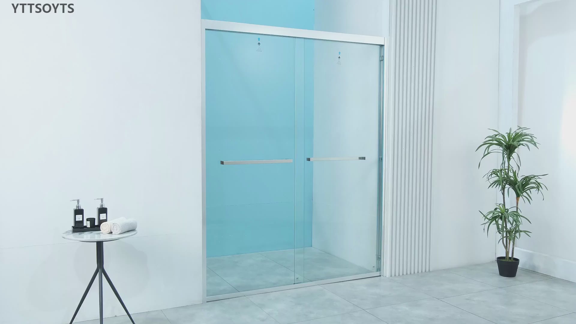 K01-56-60"x76" Double Sliding Shower Door, 5/16"Tempered Glass, Black, Nano Coating