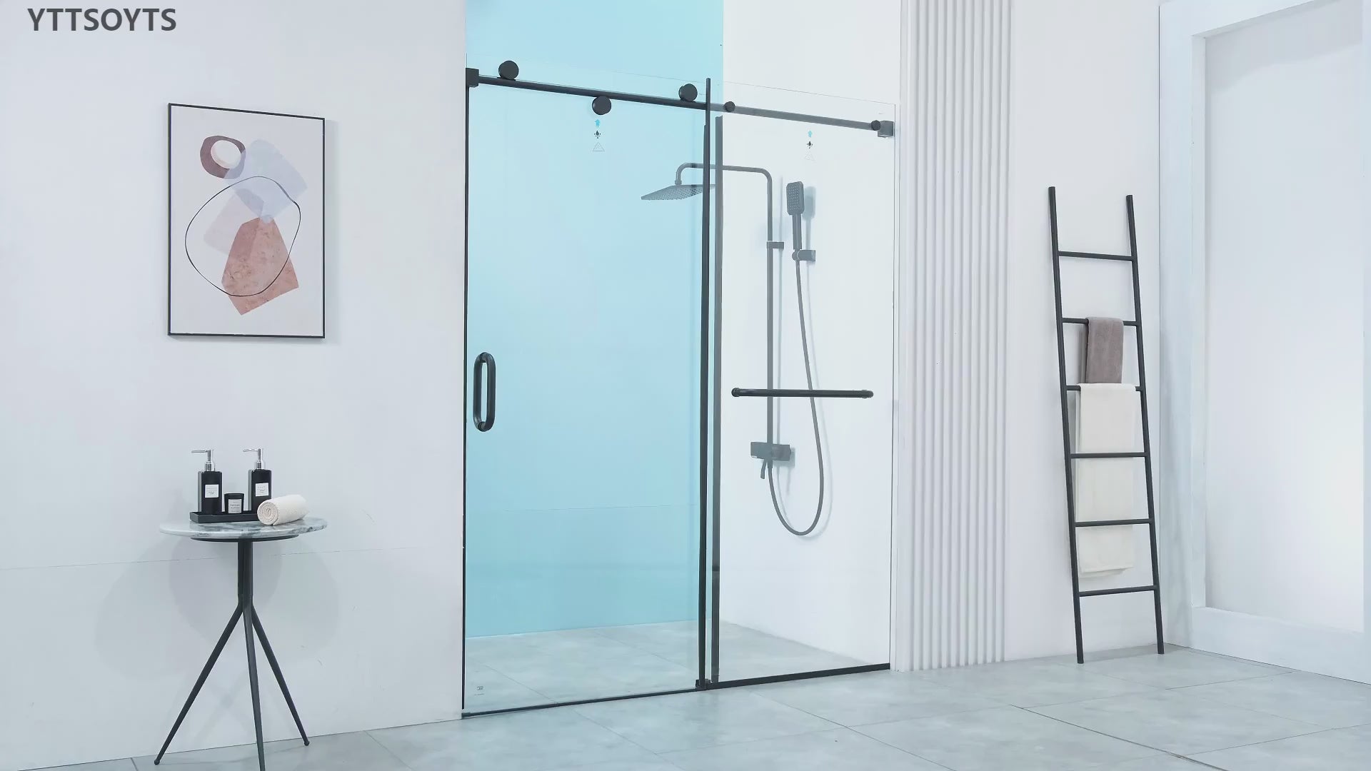 O01-56-60"x76" Frameless Sliding Shower Door, 5/16"Tempered Glass, Chrome Hardware