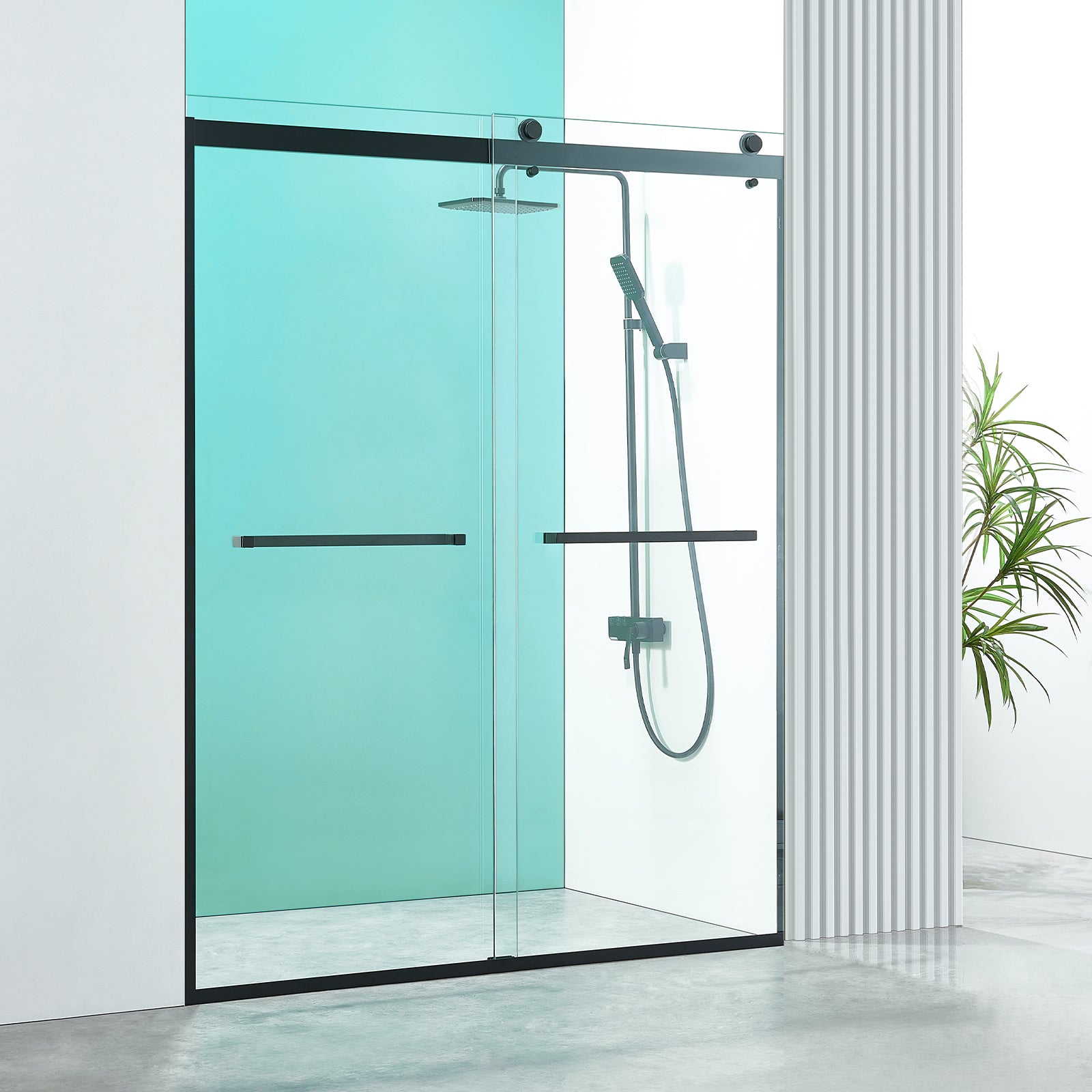 A03 10mm Shower Door Bottom Track Kit - Heavy Duty Black Plastic Guide Rails, Frame Connector (2 Pcs)