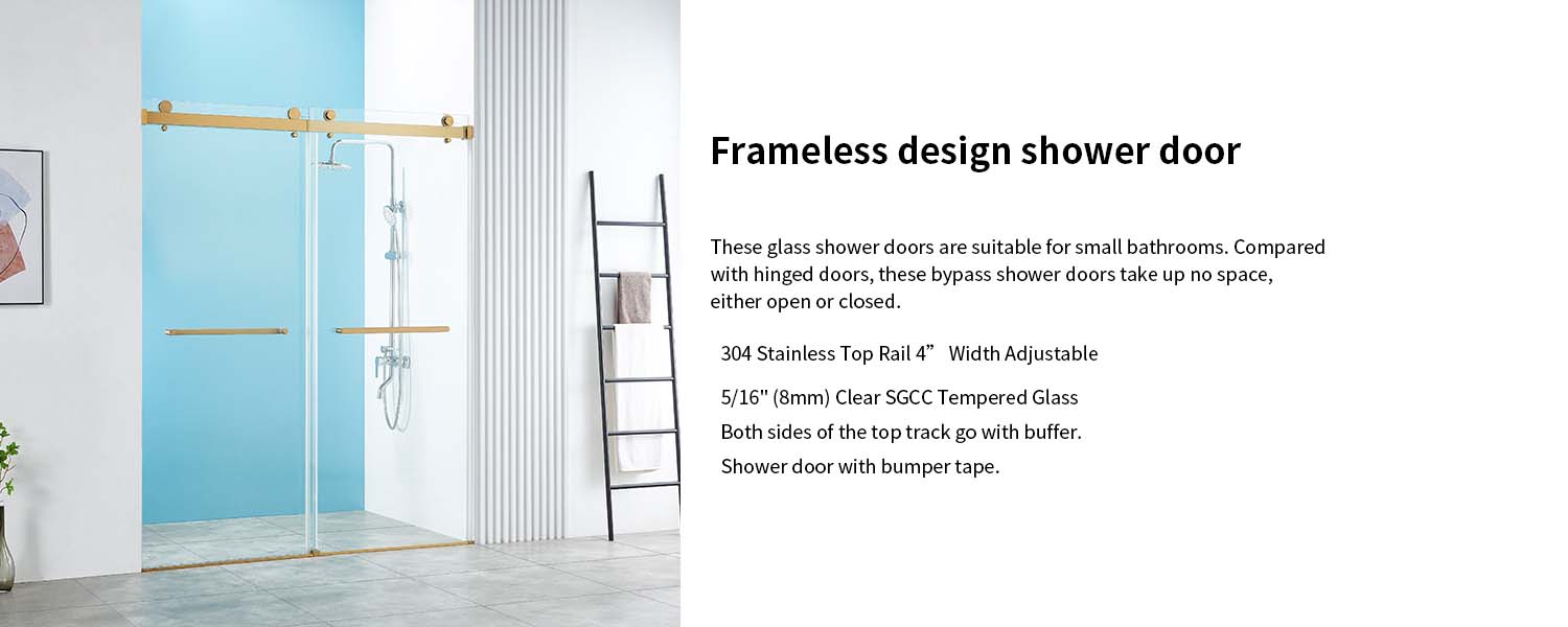 56-60" W x 76" H Frameless Double Sliding Shower Door, Frameless Shower Door, Shower Glass Door with 5/16" (8mm) Clear SGCC Tempered Glass, Explosion-Proof Film A01 (Gold)