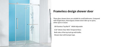 X01 56-60" W x 76" H Frameless Single Sliding Shower Door, Frameless Shower Door, Shower Glass Door with 5/16" (8mm) Clear SGCC Tempered Glass, Stainless Steel Hardware (Chrome)