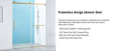 X01-56-60" W x 76" H Frameless Single Sliding Shower Door, Frameless Shower Door, Shower Glass Door with 5/16" (8mm) Clear SGCC Tempered Glass, Stainless Steel Hardware (Gold)