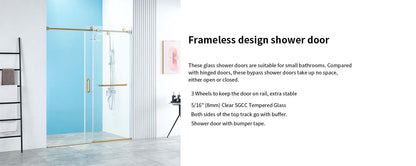 56-60" W x 76" H Frameless Sliding Shower Door, Frameless Shower Door, Shower Glass Door with 5/16" (8mm) Clear SGCC Tempered Glass, Stainless Steel Hardware O01 (Gold)