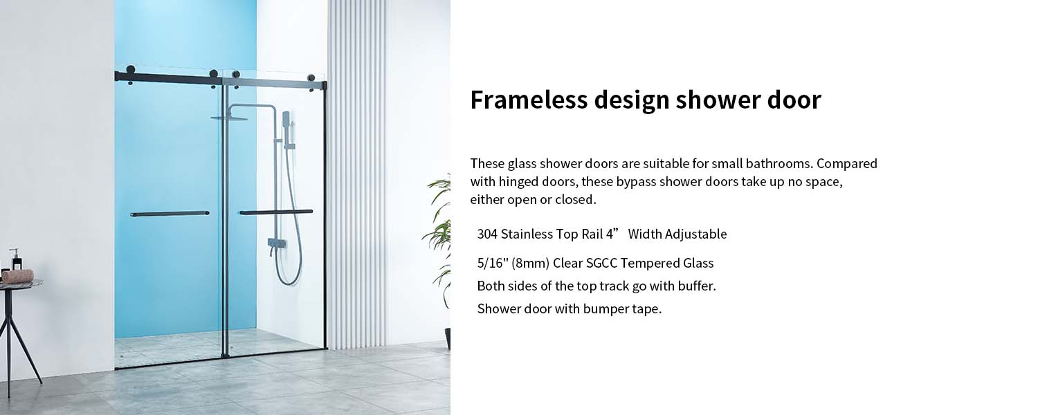 56-60" W x 76" H Frameless Double Sliding Shower Door, Frameless Shower Door, Shower Glass Door with 5/16" (8mm) Clear SGCC Tempered Glass, Explosion-Proof Film A01 (Black)