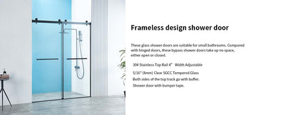 56-60" W x 76" H Frameless Double Sliding Shower Door, Frameless Shower Door, Shower Glass Door with 5/16" (8mm) Clear SGCC Tempered Glass, Explosion-Proof Film A01 (Black)