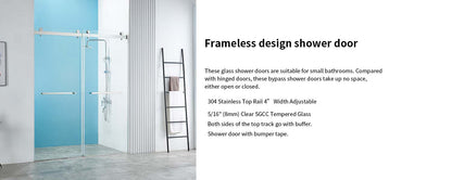 56-60" W x 76" H Frameless Double Sliding Shower Door, Frameless Shower Door, Shower Glass Door with 5/16" (8mm) Clear SGCC Tempered Glass, Explosion-Proof Film A01 (Chrome)