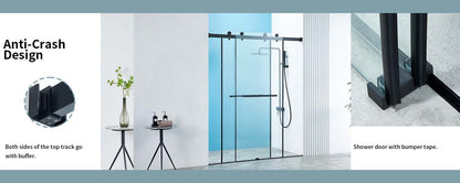 56-60" W x 76" H Frameless Double Sliding Shower Door, Frameless Shower Door, Shower Glass Door with 5/16" (8mm) Clear SGCC Tempered Glass, Explosion-Proof Film A01 (Black)