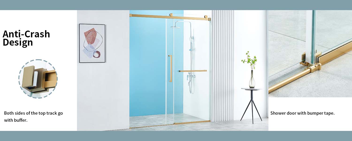 X01-56-60" W x 76" H Frameless Single Sliding Shower Door, Frameless Shower Door, Shower Glass Door with 5/16" (8mm) Clear SGCC Tempered Glass, Stainless Steel Hardware (Gold)