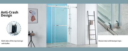 56-60" W x 76" H Frameless Double Sliding Shower Door, Frameless Shower Door, Shower Glass Door with 5/16" (8mm) Clear SGCC Tempered Glass, Explosion-Proof Film A01 (Chrome)