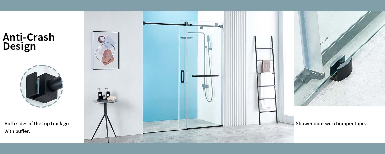 56-60" W x 76" H Frameless Sliding Shower Door, Frameless Shower Door, Shower Glass Door with 5/16" (8mm) Clear SGCC Tempered Glass, Stainless Steel Hardware O01 (Black)