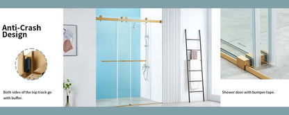 56-60" W x 76" H Frameless Double Sliding Shower Door, Frameless Shower Door, Shower Glass Door with 5/16" (8mm) Clear SGCC Tempered Glass, Explosion-Proof Film A01 (Gold)