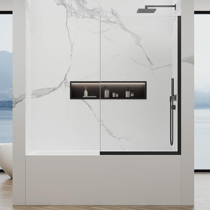 Shower Door Screen 36" W * 76" H, Semi-Framed Shower Glass Door, Single Shower Panel, 3/8"(10mm) Thick Tempered Glasss, Shower Wall Panels, Fixed Shower Screen for Bathroom - Matte Black