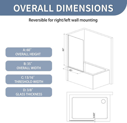 Shower Door Screen 36" W * 76" H, Semi-Framed Shower Glass Door, Single Shower Panel, 3/8"(10mm) Thick Tempered Glasss, Shower Wall Panels, Fixed Shower Screen for Bathroom - Matte Black