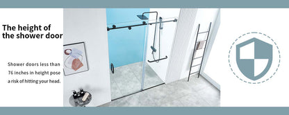 56-60" W x 76" H Frameless Sliding Shower Door, Frameless Shower Door, Shower Glass Door with 5/16" (8mm) Clear SGCC Tempered Glass, Stainless Steel Hardware O01 (Black)