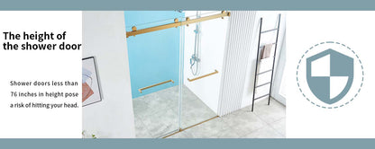 56-60" W x 76" H Frameless Double Sliding Shower Door, Frameless Shower Door, Shower Glass Door with 5/16" (8mm) Clear SGCC Tempered Glass, Explosion-Proof Film A01 (Gold)