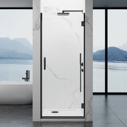 Frameless Hinged Shower Door 28"Wx76"H 8mm SGCC-Cert Tempered Glass Matte Black