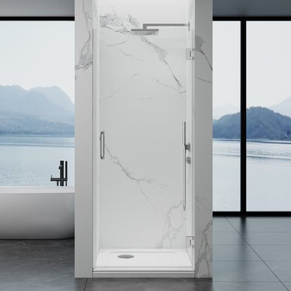 Frameless Hinged Shower Door 28"Wx76"H 8mm SGCC-Cert Tempered Glass Matte Black