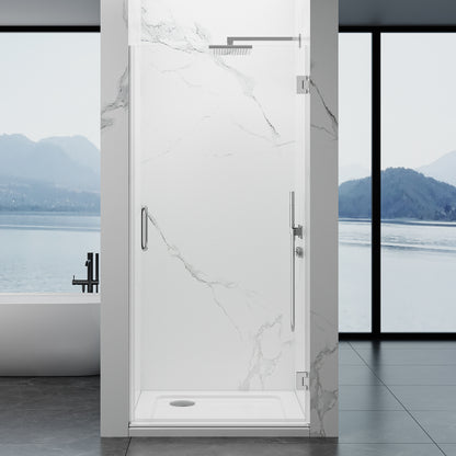 Frameless Hinged Shower Door 28"Wx76"H 8mm SGCC-Cert Tempered Glass Matte Black