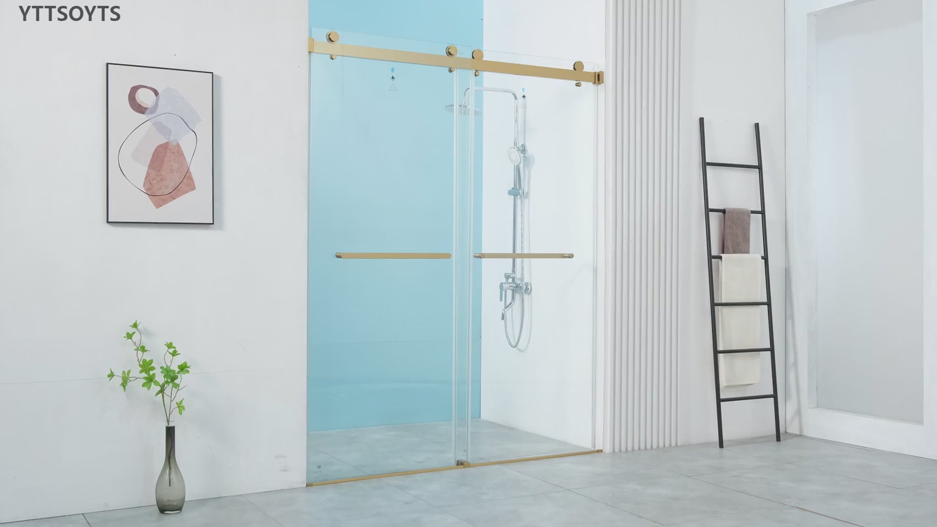 56-60" W x 76" H Frameless Double Sliding Shower Door, Frameless Shower Door, Shower Glass Door with 5/16" (8mm) Clear SGCC Tempered Glass, Explosion-Proof Film A01 (Gold)