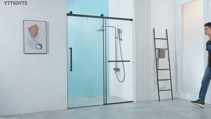 X01 56-60" W x 76" H Frameless Single Sliding Shower Door, Frameless Shower Door, Shower Glass Door with 5/16" (8mm) Clear SGCC Tempered Glass, Stainless Steel Hardware (Black)