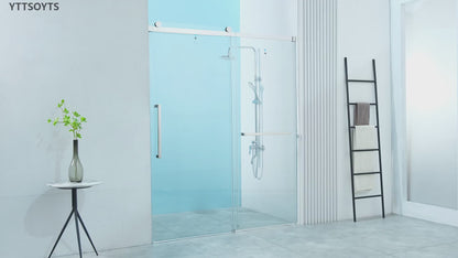 X01 56-60" W x 76" H Frameless Single Sliding Shower Door, Frameless Shower Door, Shower Glass Door with 5/16" (8mm) Clear SGCC Tempered Glass, Stainless Steel Hardware (Chrome)