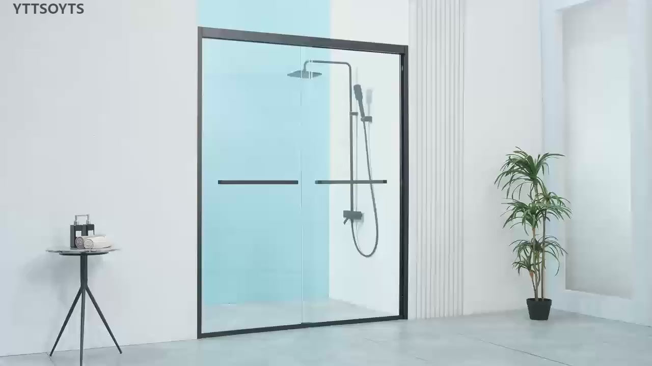 56-60" W x 76" H Double Sliding Shower Door, Shower Glass Door with 5/16" (8mm) Clear SGCC Tempered Glass, Stainless Steel Hardware, Nano Easy-Clean Coating, K01 (Black)