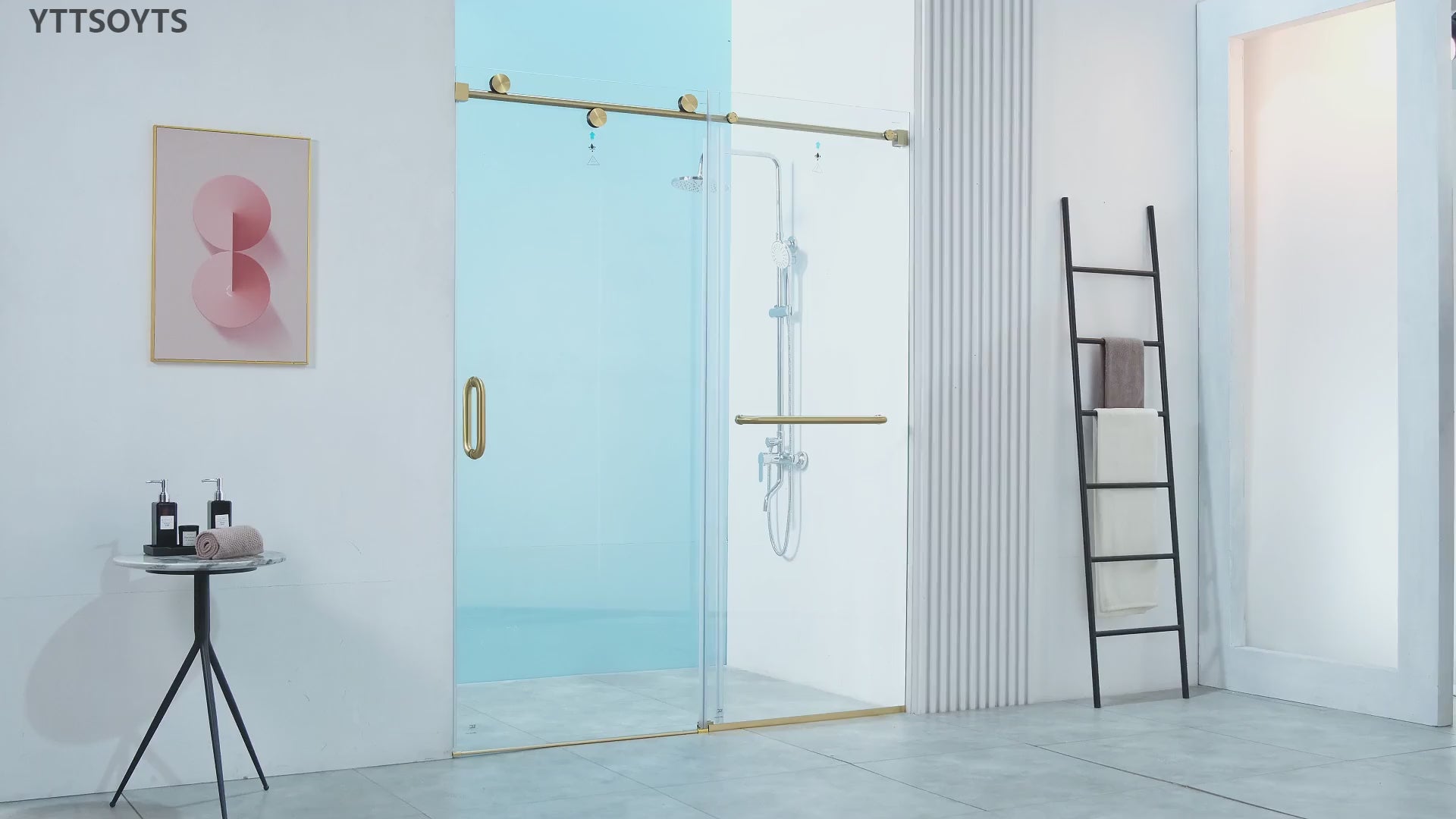 56-60" W x 76" H Frameless Sliding Shower Door, Frameless Shower Door, Shower Glass Door with 5/16" (8mm) Clear SGCC Tempered Glass, Stainless Steel Hardware O01 (Gold)