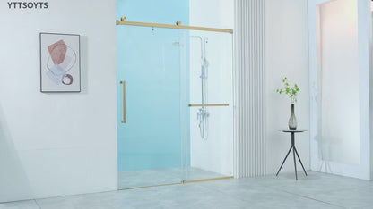 X01-56-60" W x 76" H Frameless Single Sliding Shower Door, Frameless Shower Door, Shower Glass Door with 5/16" (8mm) Clear SGCC Tempered Glass, Stainless Steel Hardware (Gold)