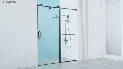 56-60" W x 76" H Frameless Sliding Shower Door, Frameless Shower Door, Shower Glass Door with 5/16" (8mm) Clear SGCC Tempered Glass, Stainless Steel Hardware O01 (Black)